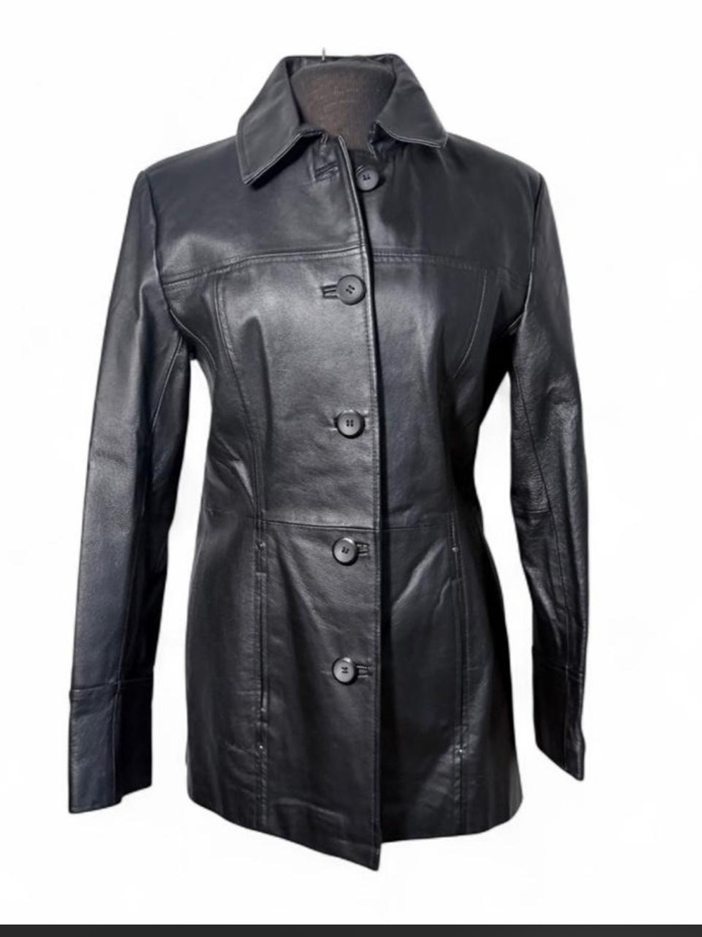 East 5th Women's Black Leather Button-Front Jacket